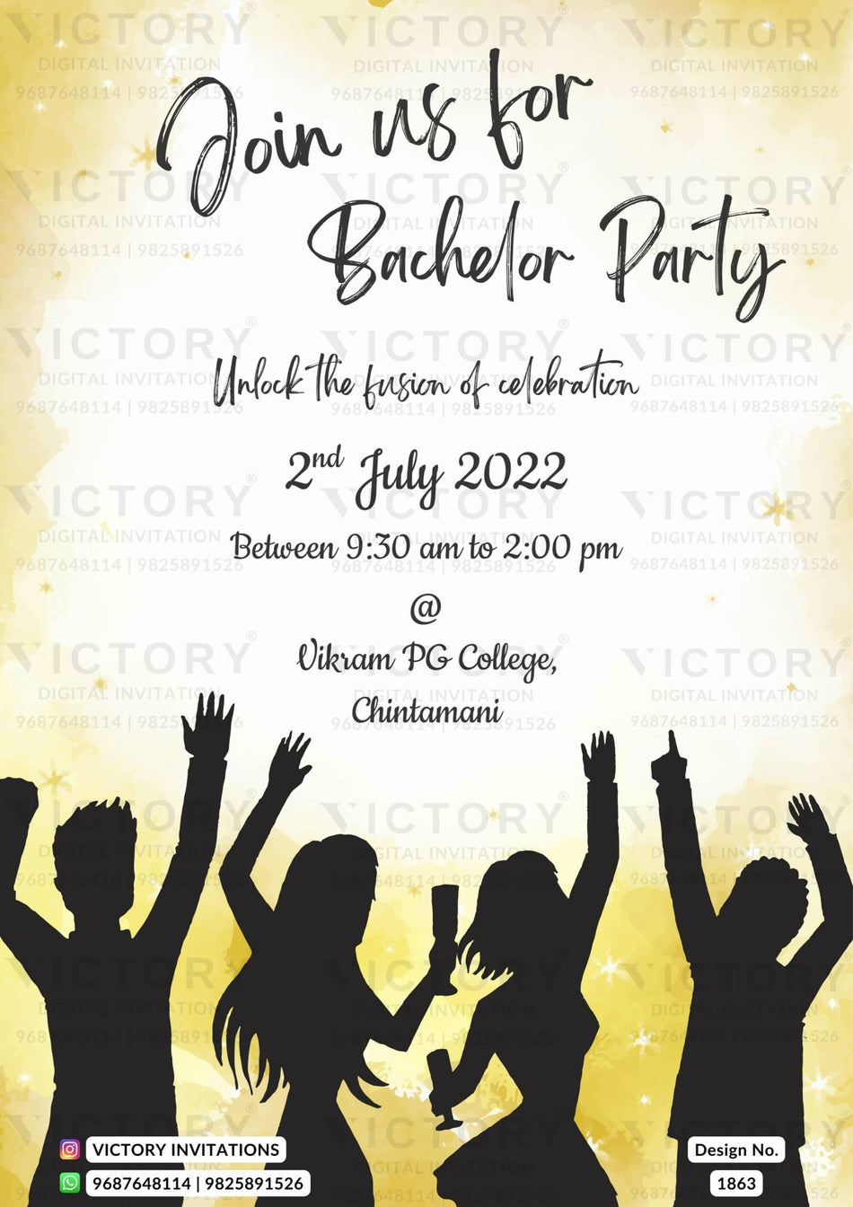 Bachelor Party invitation card in english language with minimalistic theme design 1863
