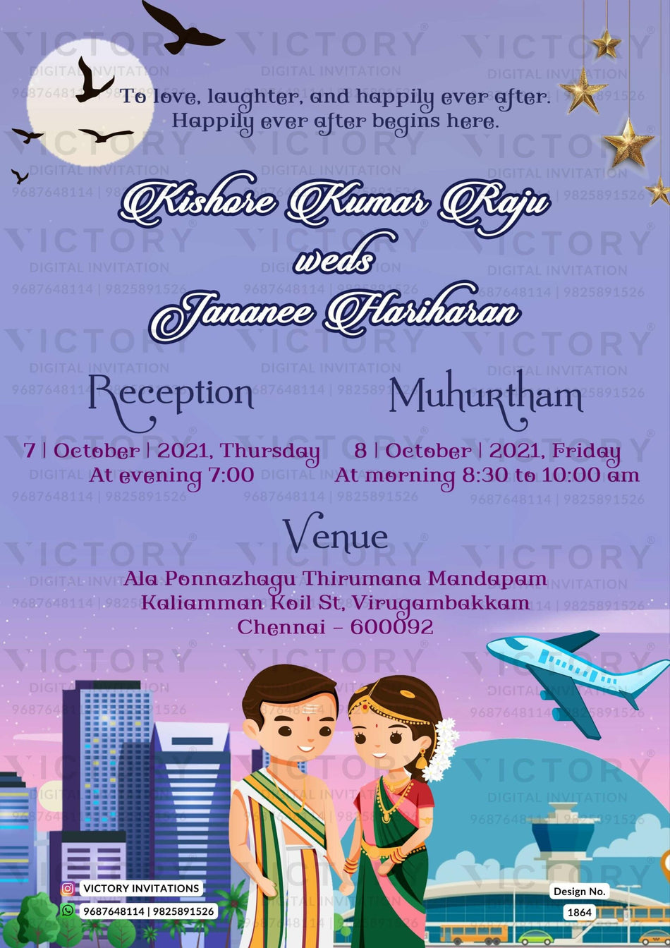 Wedding ceremony invitation card of hindu south indian tamil family in english language with two state theme design 1864