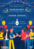 Bachelor Party invitation card in english language with people, balloons as night view theme design 1867