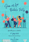 Bachelor Party invitation card in english language with balloons, people as minimalistic theme design 1871