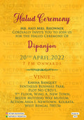 Haldi ceremony invitation card in english language with mandala as minimalistic theme design 1872