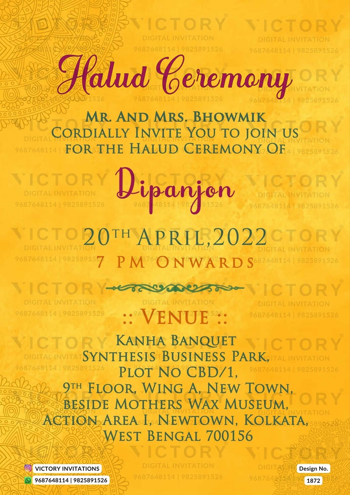 Haldi ceremony invitation card in english language with mandala as minimalistic theme design 1872