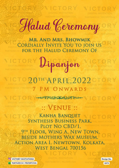 Haldi ceremony invitation card in english language with mandala as minimalistic theme design 1872