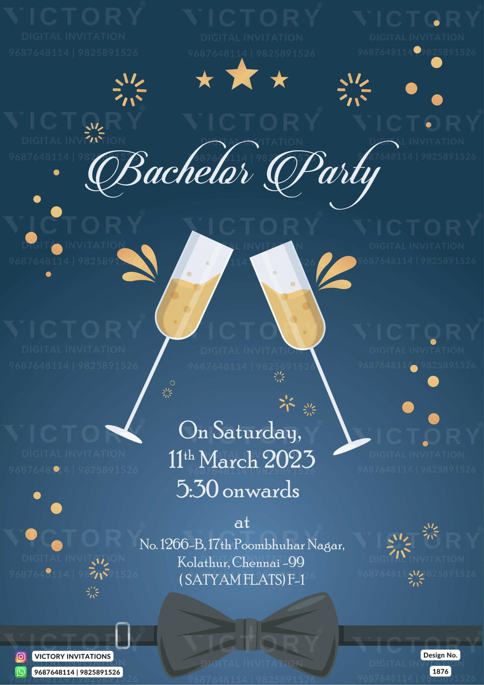 Bachelor Party invitation card in english language with cocktail glass as minimalistic theme design 1876