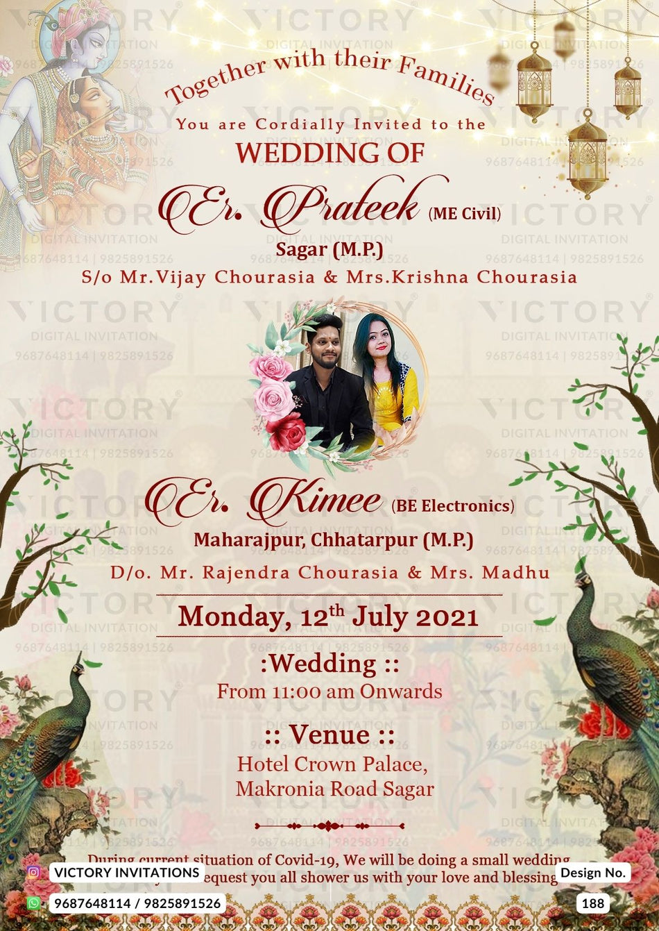 Wedding ceremony invitation card of hindu south indian malayali family in english language with traditional theme design 995