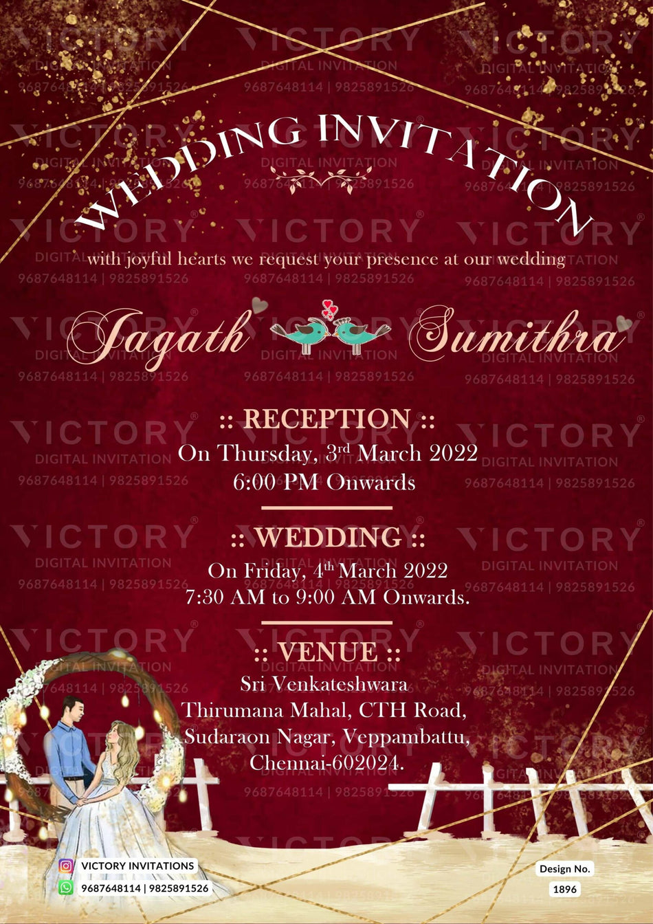 Wedding ceremony invitation card of hindu south indian tamil family in english language with glittery theme design 1896