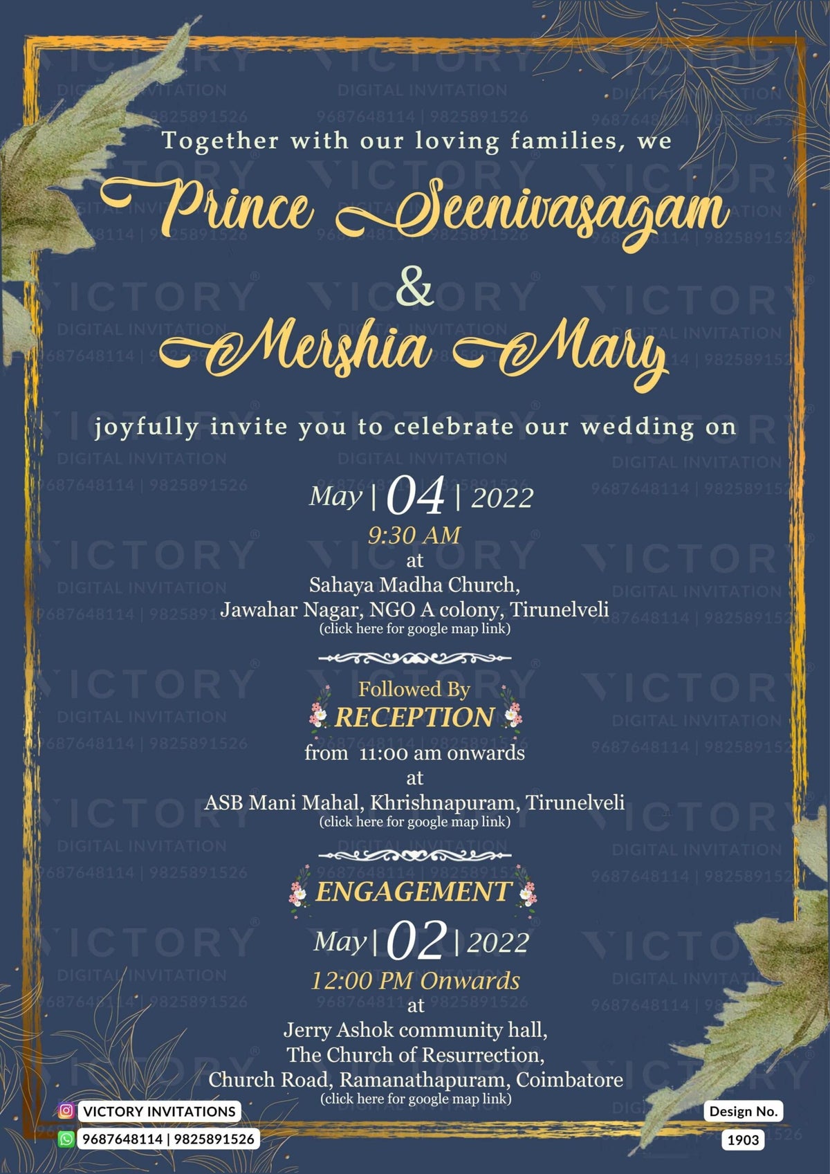 Wedding ceremony invitation card of hindu south indian tamil family in english language with minimalistic theme design 1906