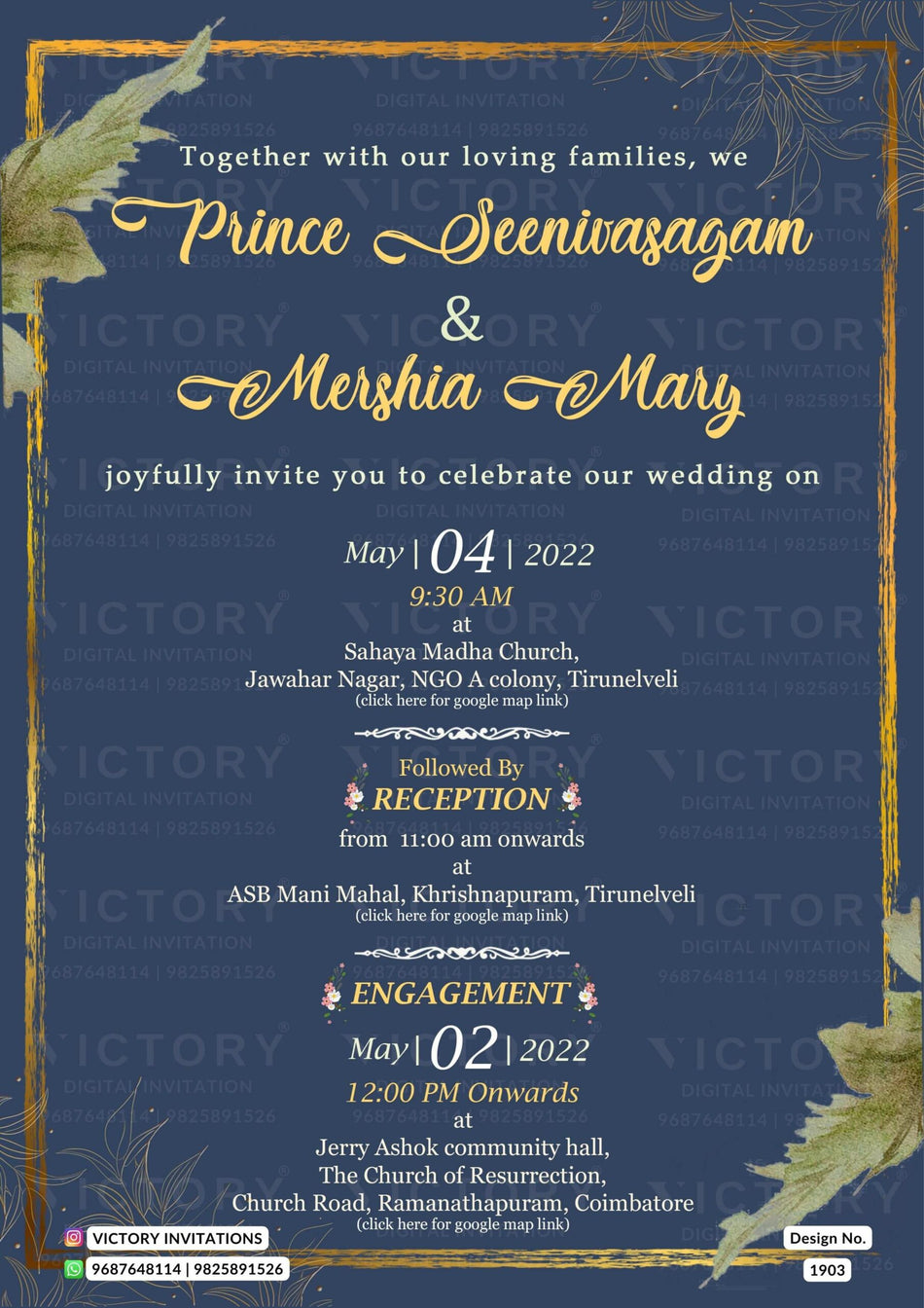 Wedding ceremony invitation card of hindu south indian tamil family in english language with minimalistic theme design 1906