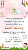 Cradle ceremony invitation card for baby girl in english language with baby doodle, elephant as garden theme design 1912
