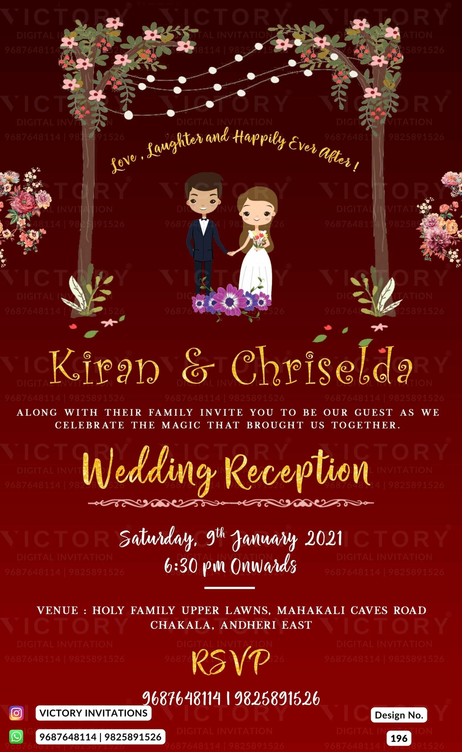 Wedding ceremony invitation card of hindu maharashtrian marathi family in english language with Minimalistic theme design 196