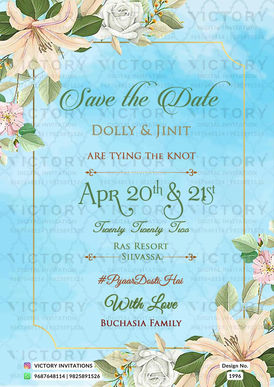 Save the Date card in english language with flowers as floral theme design 1996