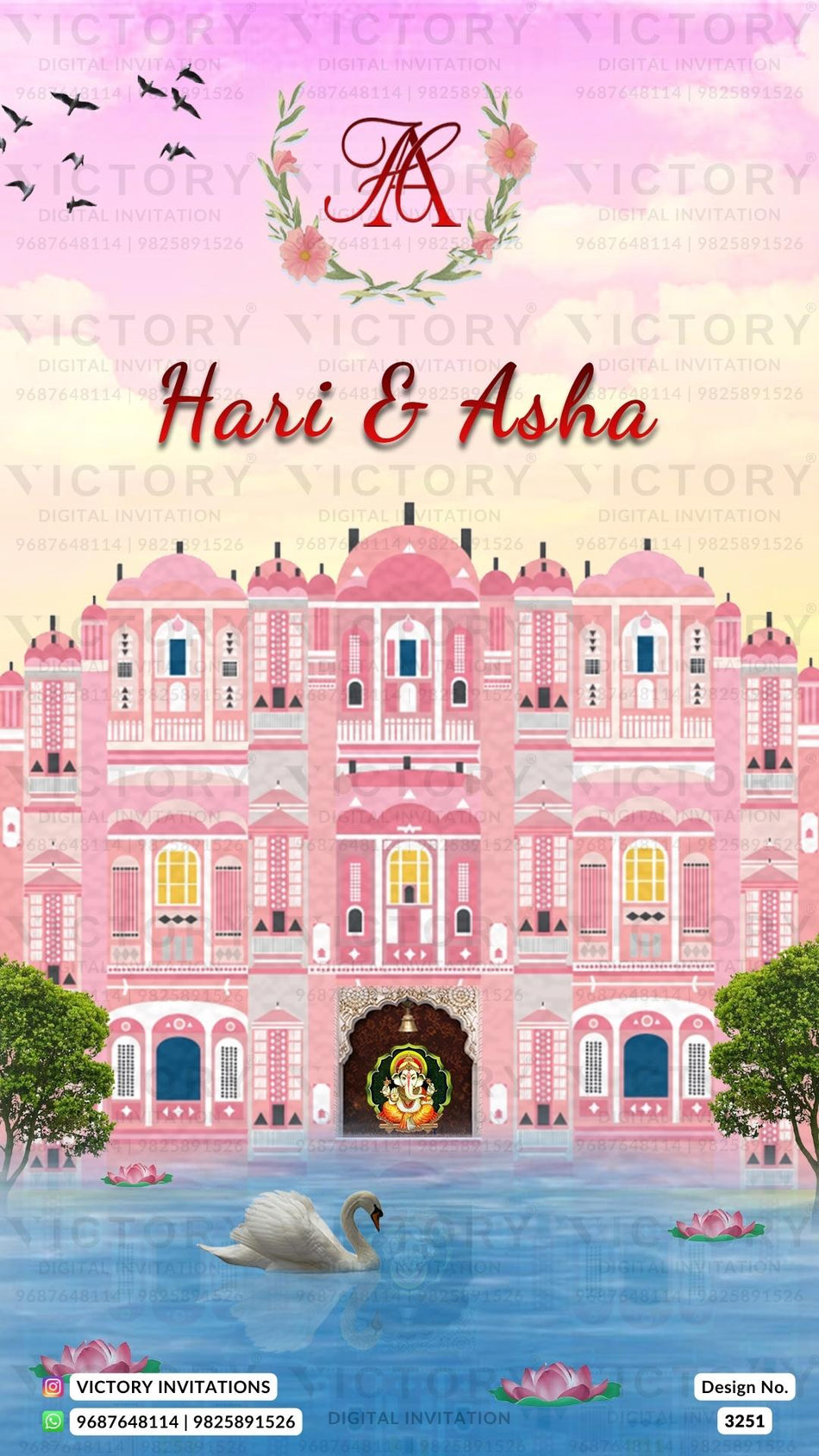 Wedding ceremony invitation card of hindu gujarati patel family in English language with Royal theme design 3251