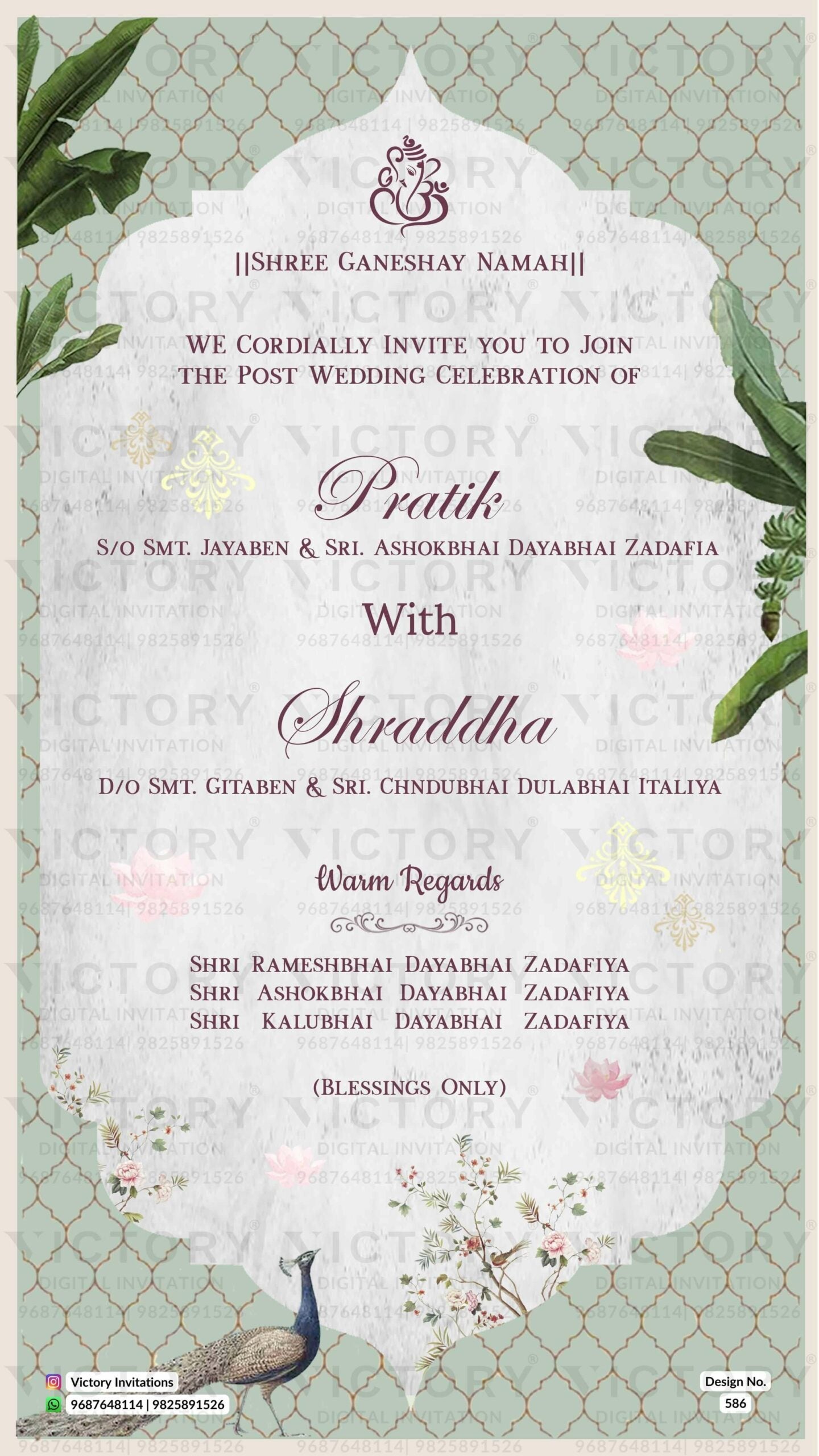 Traditional Floral Pastel Ivory and Green Vintage Theme Online Wedding Invitations with Vibrant Indian Folk Artists Illustrations