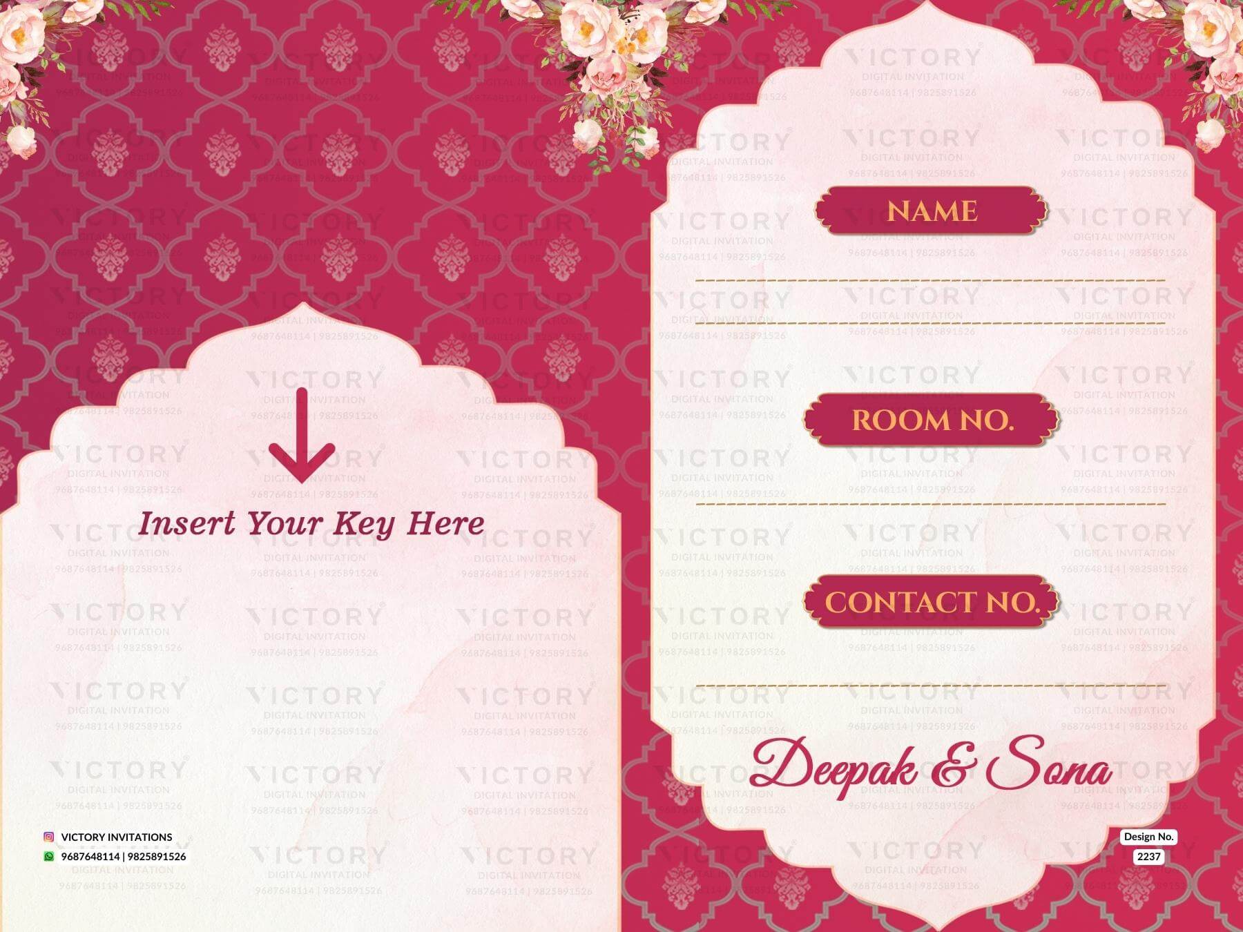 A Symphony of Soft Peach and Oyster Pink Splashes, Burnt Pink Arch with Intricate Damask Patterns, and Enchanting lotus designs in digital stationary Card, Design no.2237