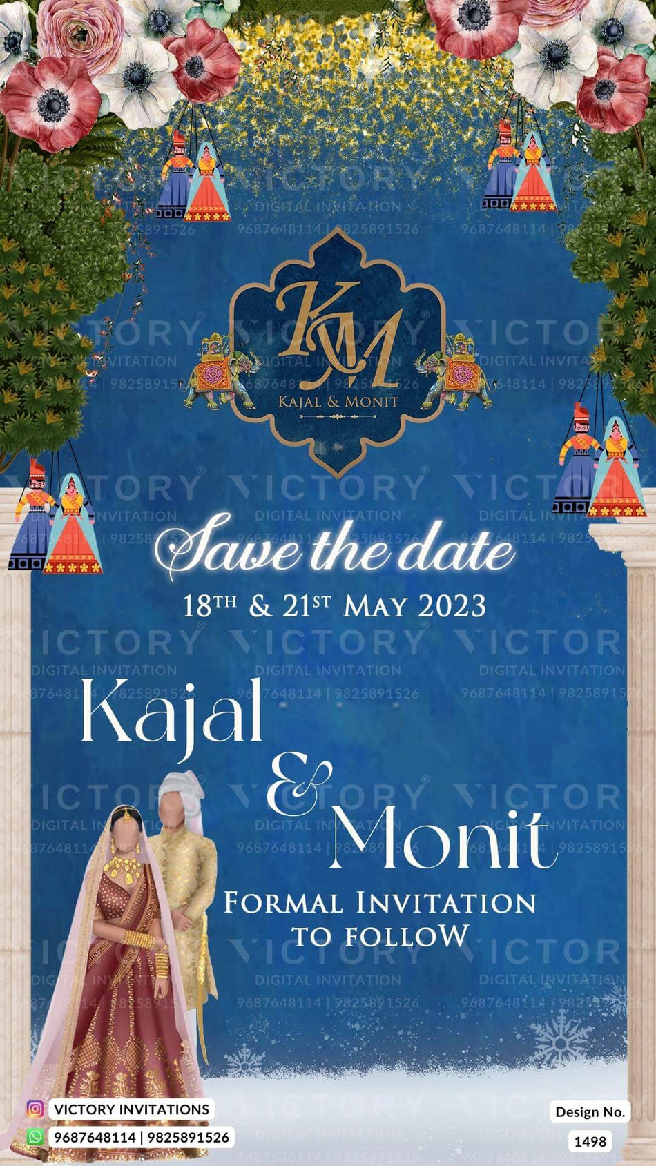 Wedding ceremony invitation card of hindu maharashtrian marathi family in English language with floral theme design 1498