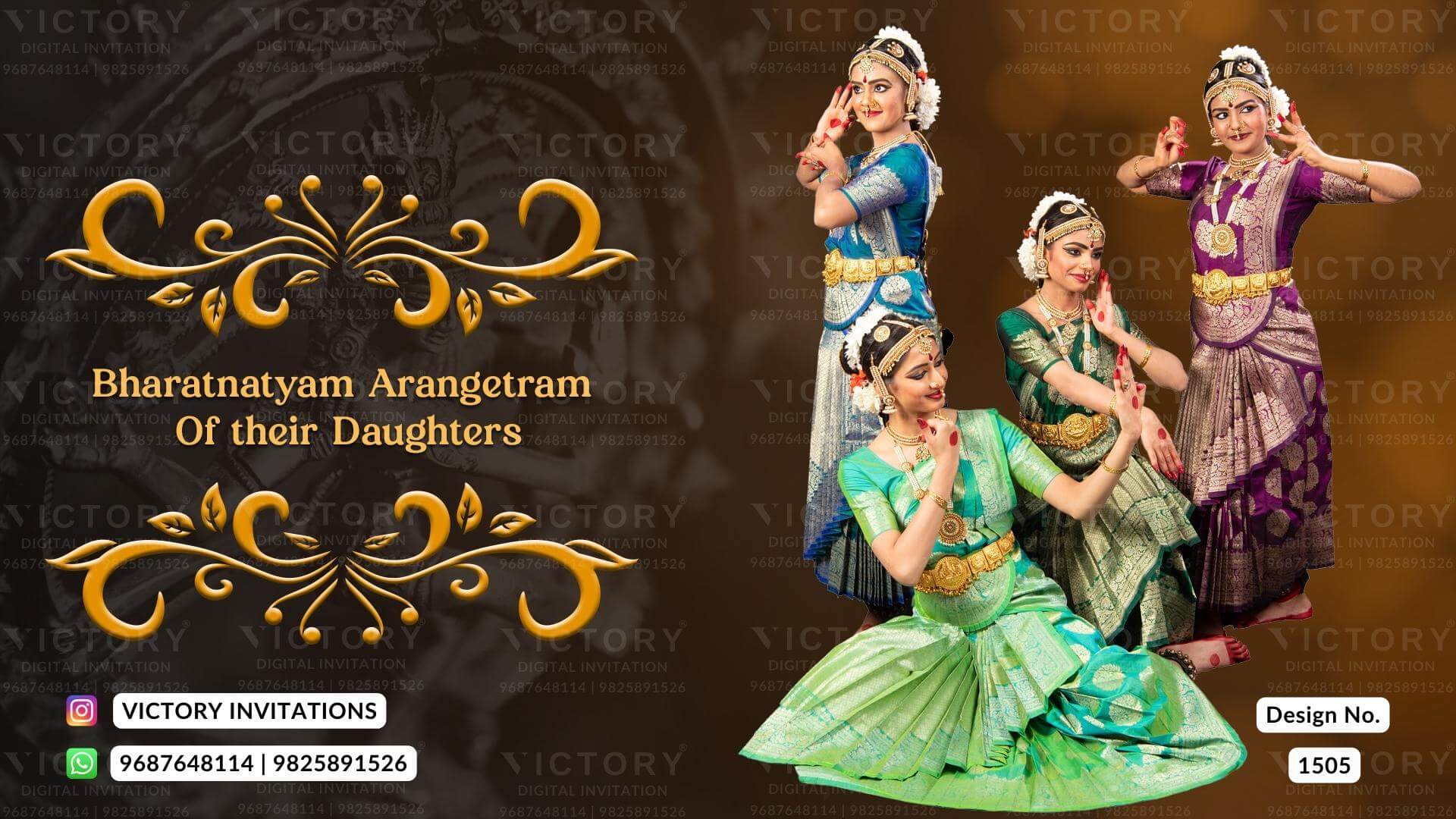 Arangetram Ceremony invitation card in english language with vintage theme design 1505
