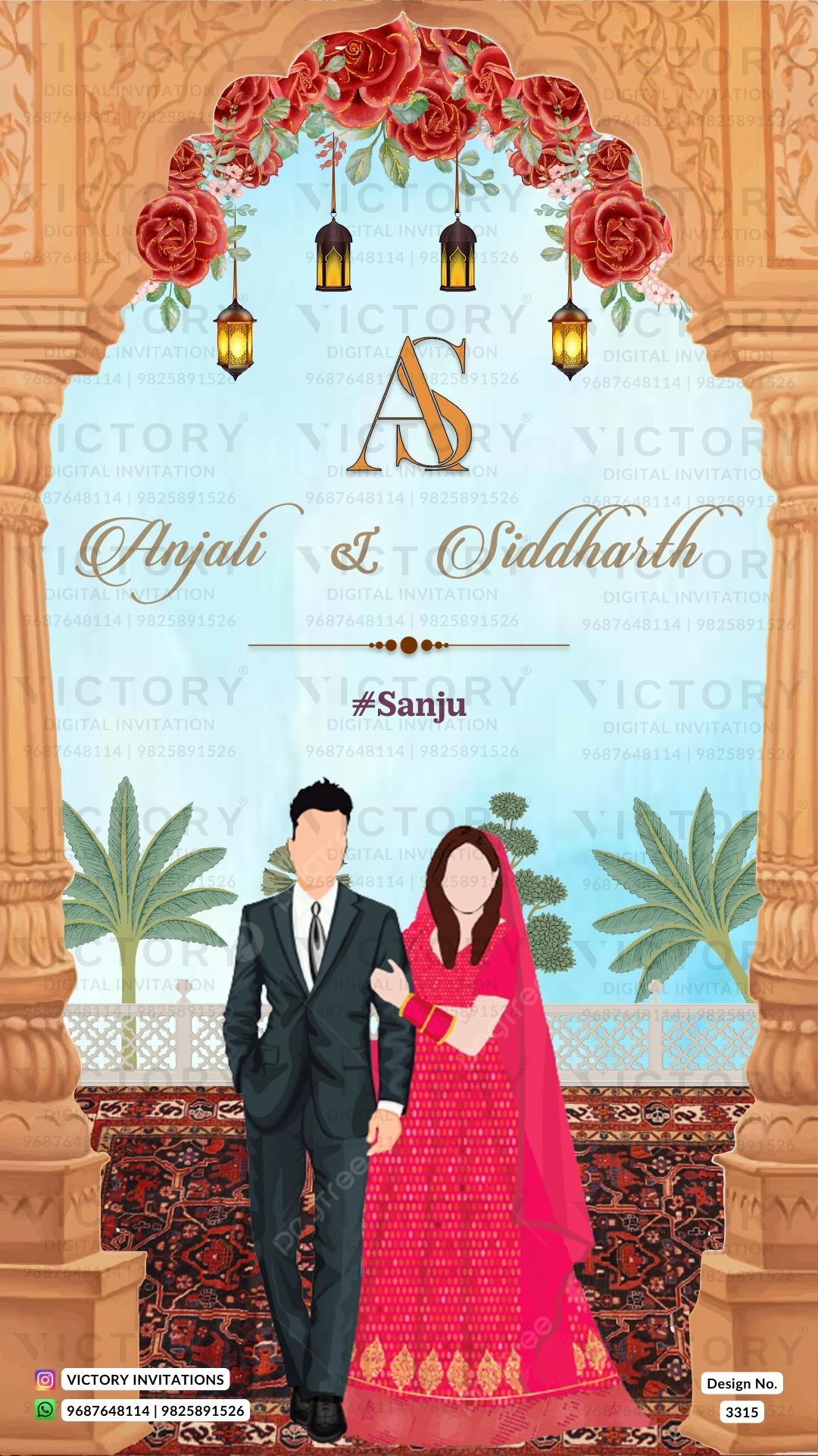 Gujarat Wedding Caricature Invitation Card PDF Design no.3315