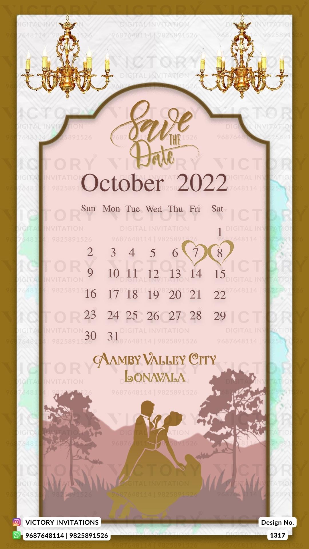 Voguish Turquoise and Gold Whimsical Theme Save the Date Wedding Invitations with Destination Wedding Location Illustration, Design no. 1317