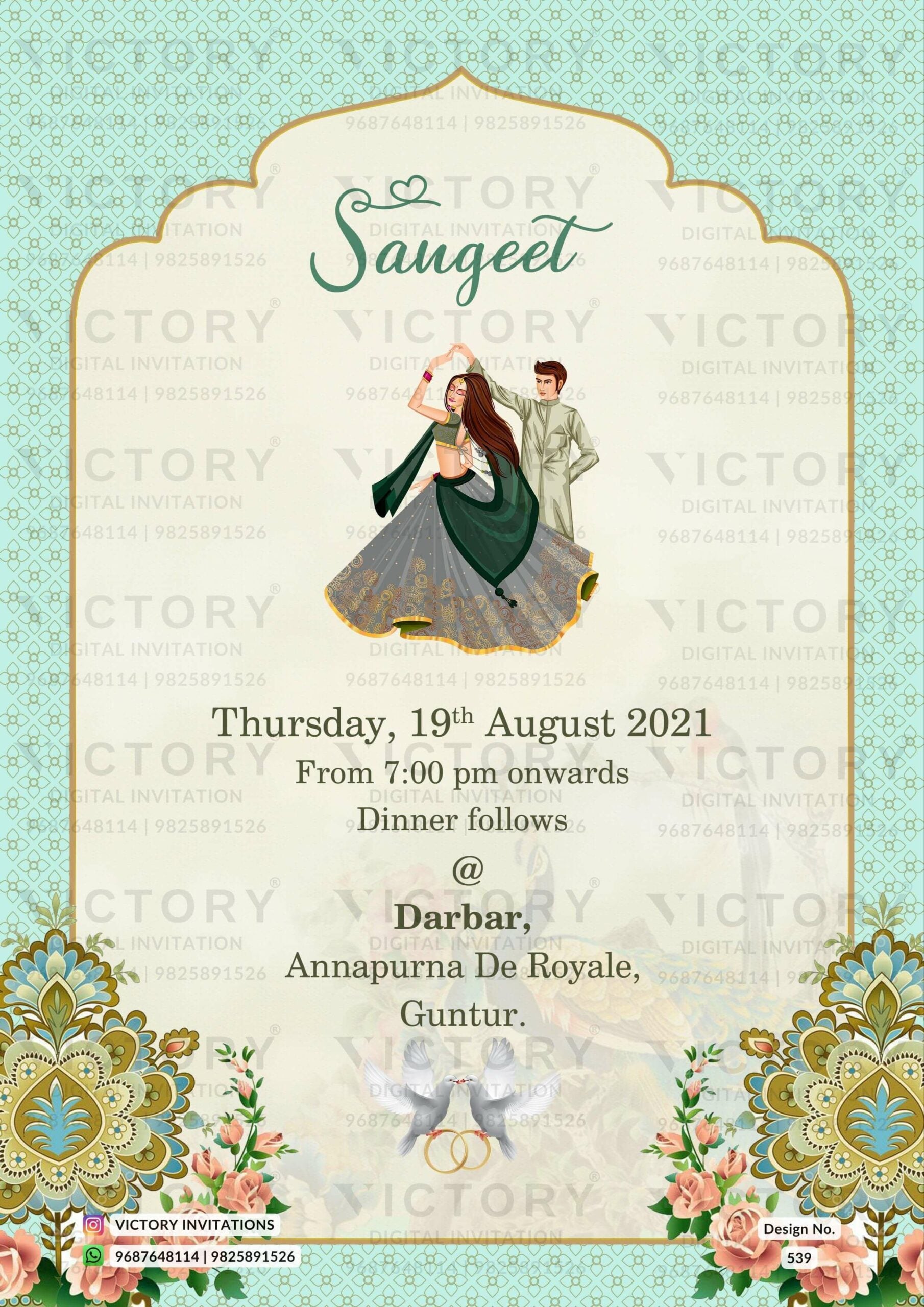 "Regal Indian-Hindu Wedding Invitation with Delightful Doodles and Intricate Patterns
