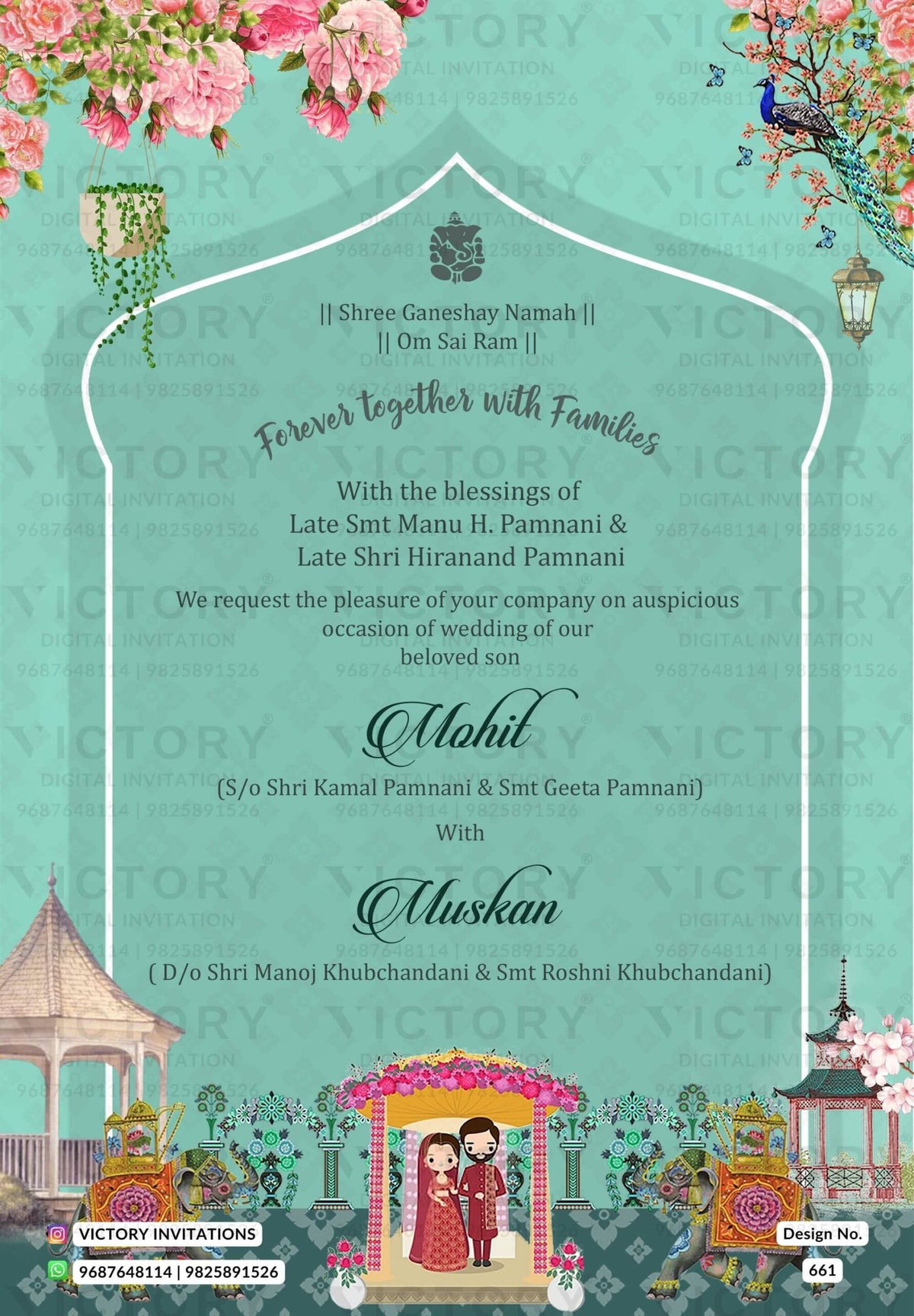 Traditional Pastel Shaded Vintage Theme Lavish Indian Wedding E-invites with Classic Vintage Illustrations and Festive Indian Couple Doodle Illustrations