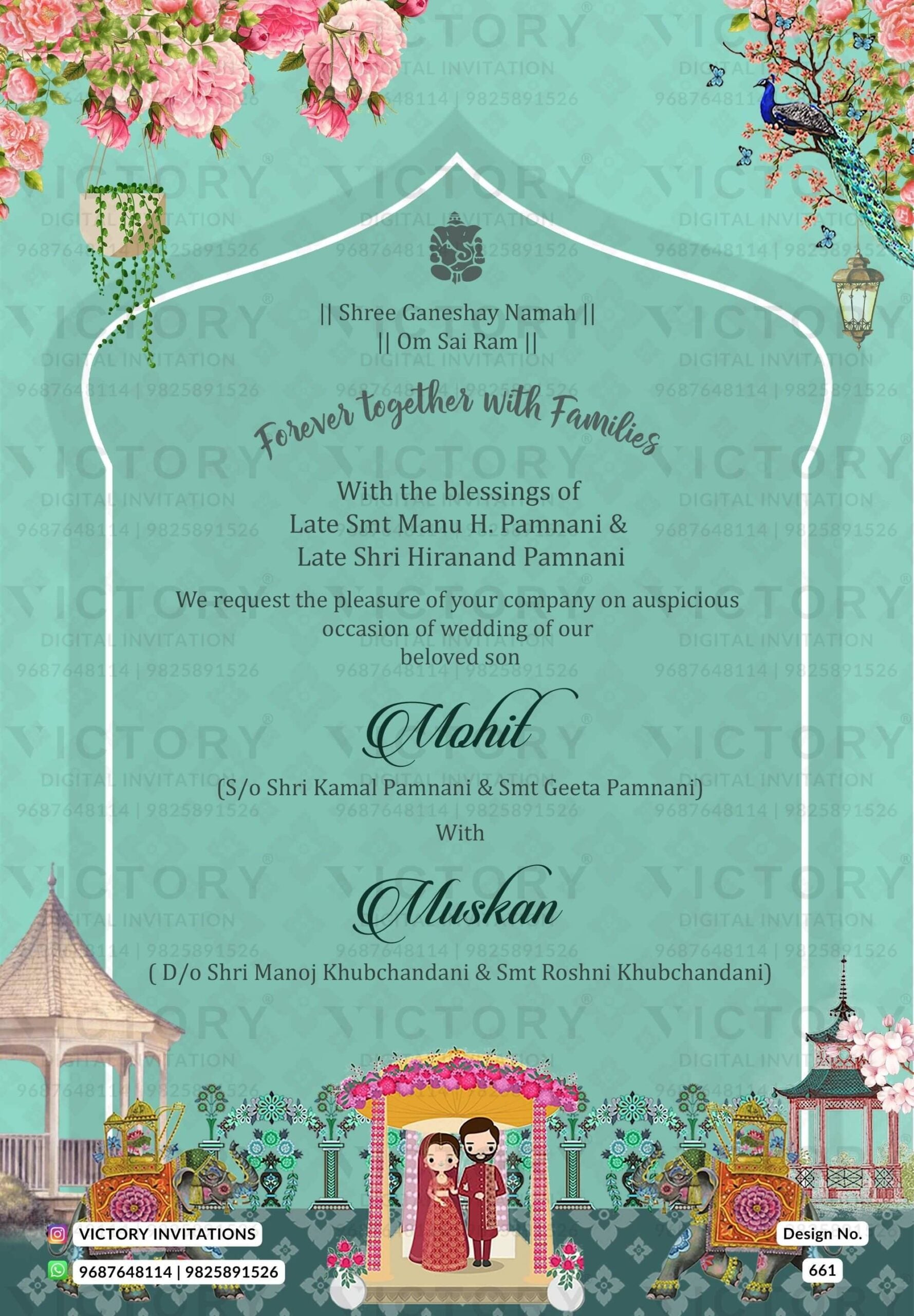 Traditional Pastel Shaded Vintage Theme Lavish Indian Wedding E-invites with Classic Vintage Illustrations and Festive Indian Couple Doodle Illustrations