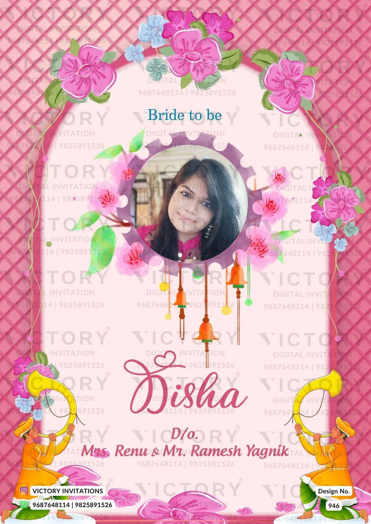 Stunning Pink and Brown Traditional Floral Theme Indian Digital Wedding Invites with Beautiful Original Couple Portraits