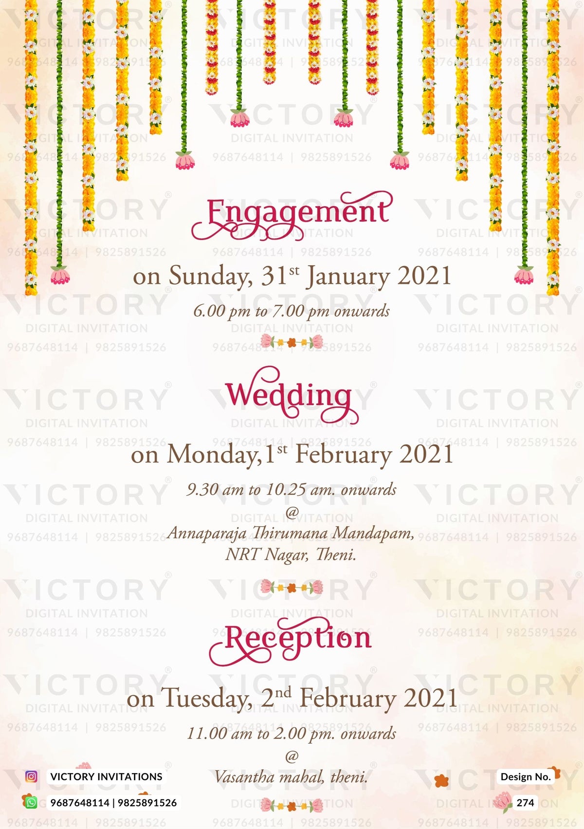 "Floral Watercolor Blush Pink and Gold Wedding Invitation for a -Indian Wedding Ceremony". Design no. 274
