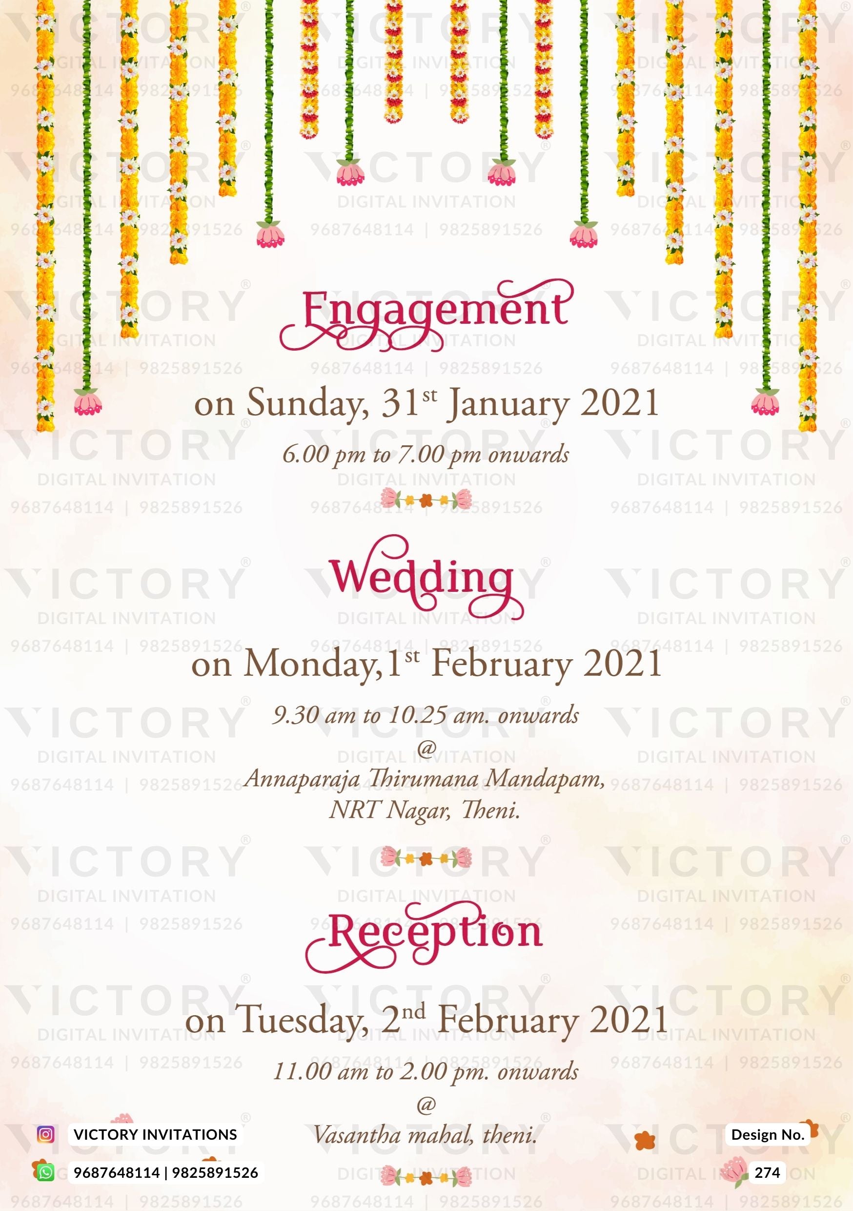 "Floral Watercolor Blush Pink and Gold Wedding Invitation for a -Indian Wedding Ceremony". Design no. 274
