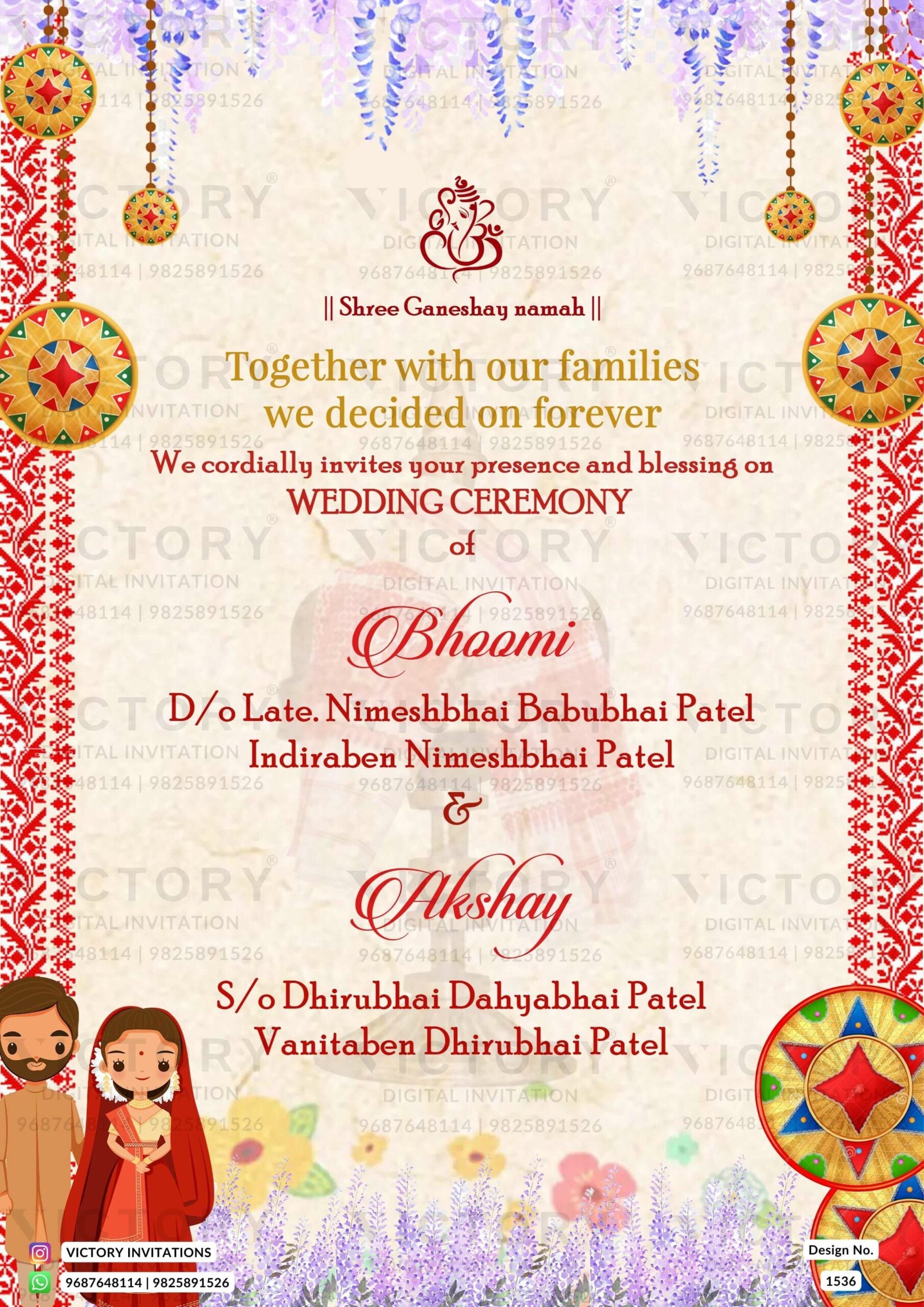 Festive Indian Virtual Wedding Invitation with Traditional Design Elements and Ganesh Logo.