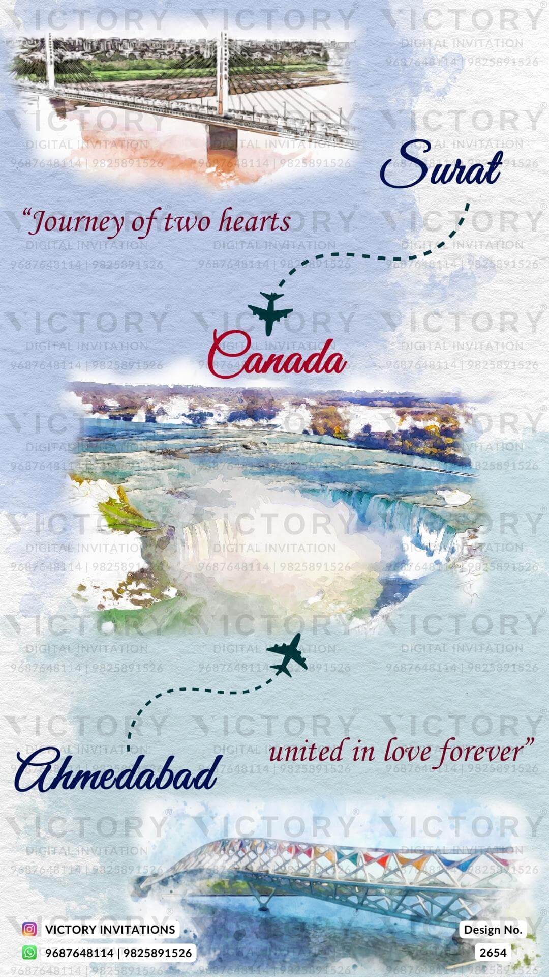 Rustic Lilac and Off-white Whimsical Floral Theme Digital Save the Date Invites with Couple Caricature and Water-colored Location Illustrations, Design no. 2654