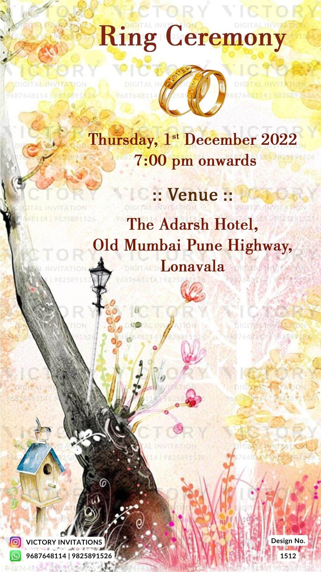 Water-colored Blush Pink and Blue Voguish Floral Theme Digital Wedding Invitations with Stunning Couple Caricature Illustration