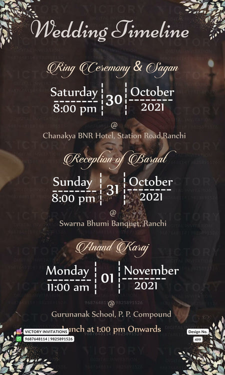 "Exquisite Digital Wedding Invitation: A Celebration of Love and Tradition with a Botanical Theme, Transparent Couple Image, and Real Photo Frame" Design no. 499