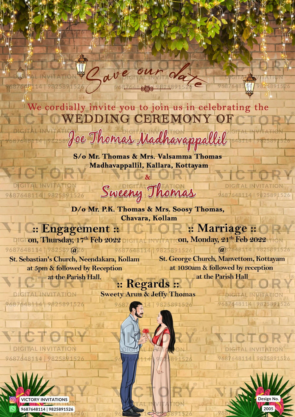 Wedding ceremony invitation card of hindu west bengal bengali family in english language with vintage theme design 2005