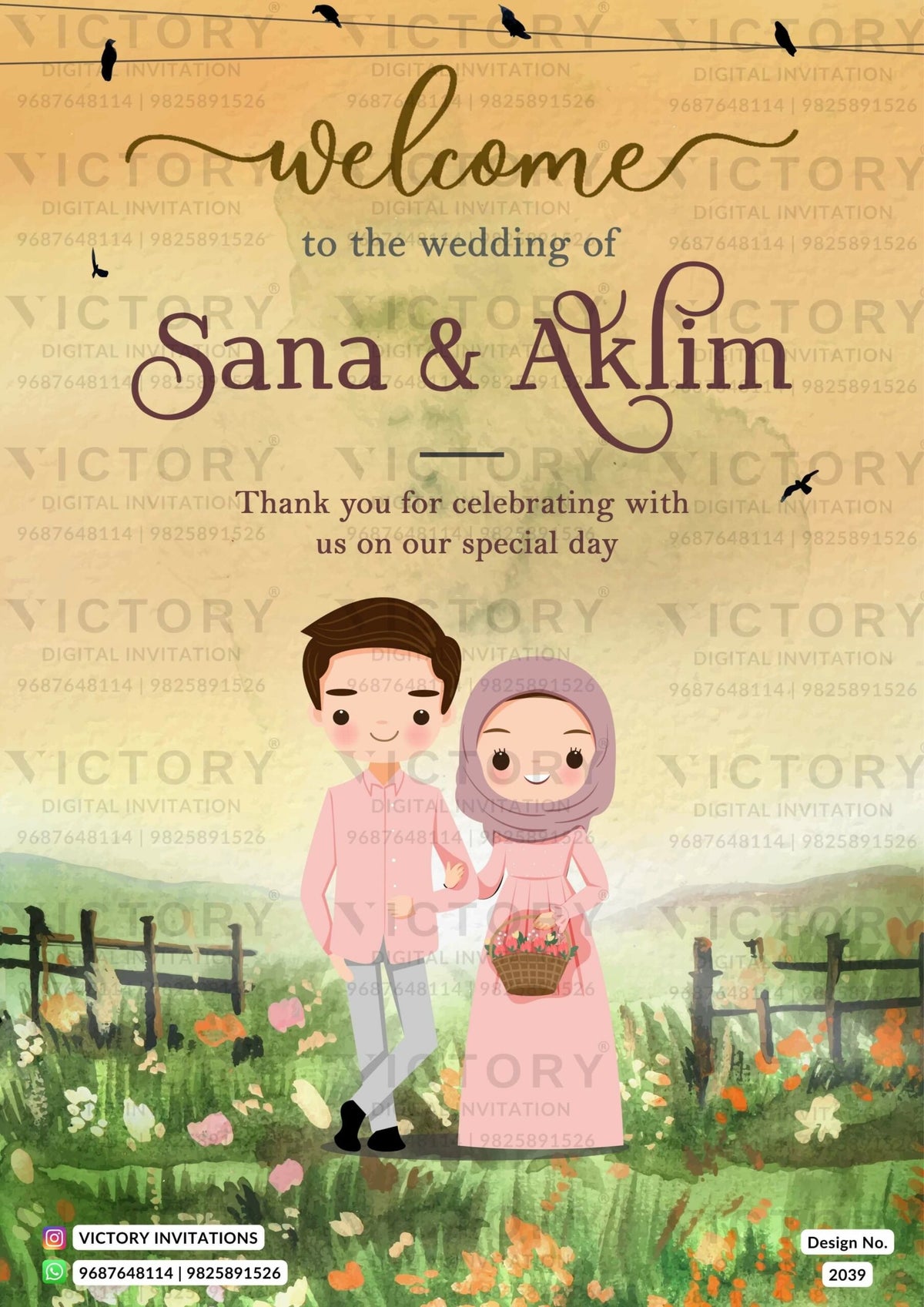 Wedding Welcome Standee design in english language with garden theme design 2039