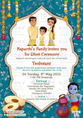 Dhoti ceremony invitation card in english language with krishna as arch theme design 2053