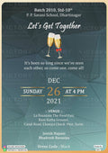 Get Together Party invitation card in english language with champagne glass as minimalistic theme design 2067