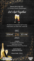 Get Together Party invitation card in english language with champagne glass as minimalistic theme design 2074