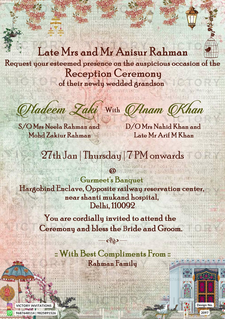 Reception Party invitation card in english language with minimalistic theme design 2097