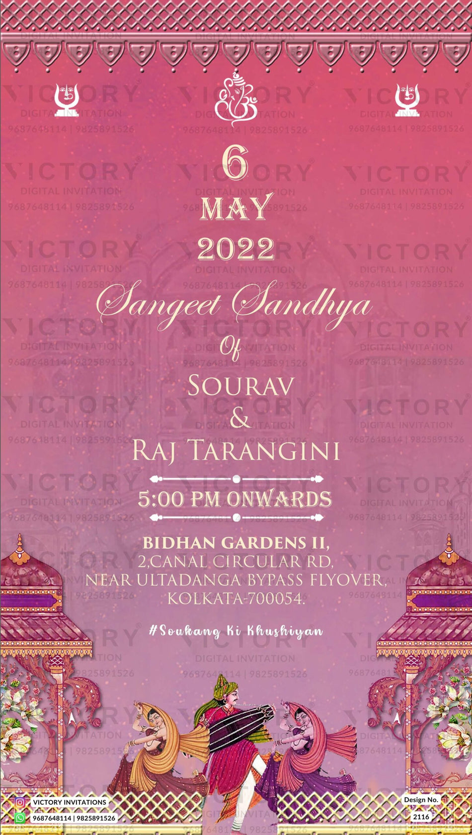 Sangeet Sandhya Ceremony invitation card in english language with traditional theme design 2116