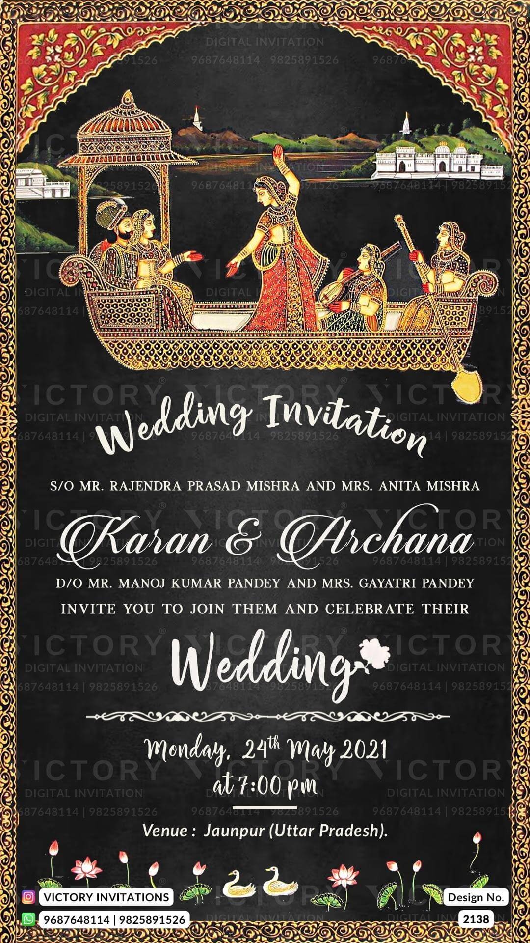 Wedding ceremony invitation card of hindu punjabi sikh family in English language with vintage theme design 2138