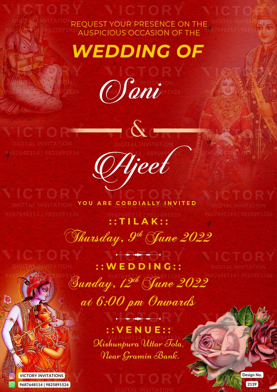 Wedding ceremony invitation card of hindu Bihari family in english language with minimalistic theme design 2139