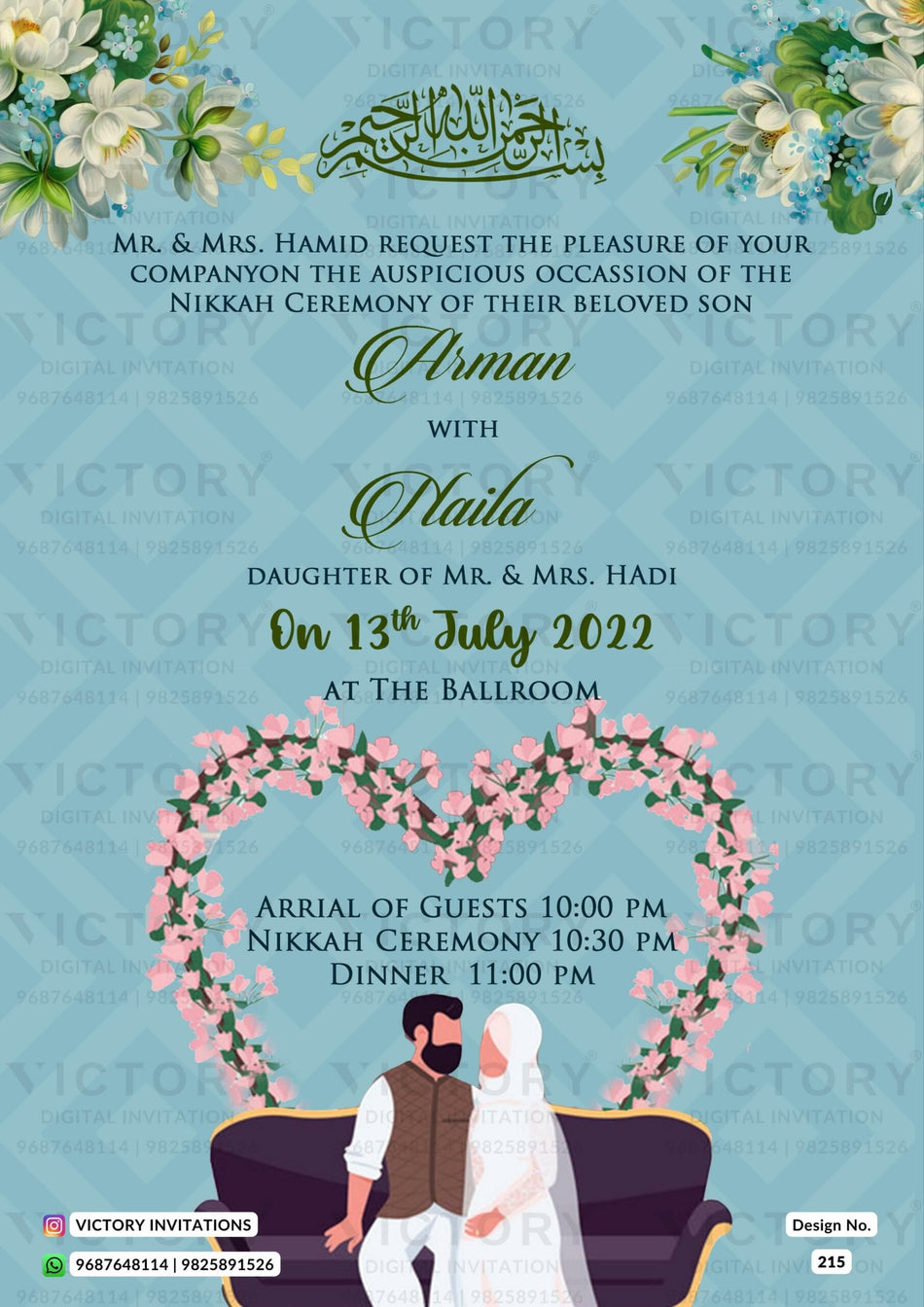 A Glacial Blue theme Nikah Ceremony: A Celebration of Elegance, Divine Grace, and a Couple's Love Doodle" Design no. 215