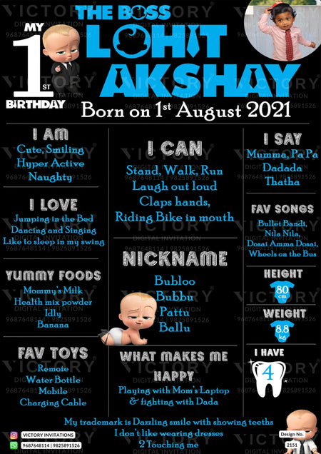 Birthday party invitation card for girl in english language with Boss Baby theme design 2151