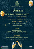 Get Together Party invitation card in english language with crackers, champagne glass as balloons theme design 2158