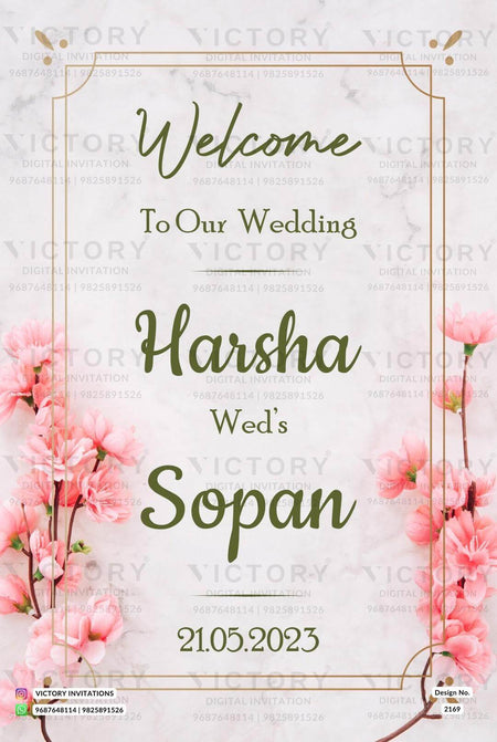 Wedding Welcome Standee design in english language with floral theme design 2169