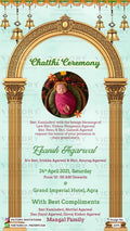 Chhathi ceremony invitation card for baby boy in english language with baby image, bells as gate theme design 2295