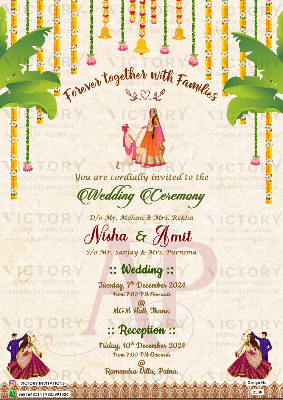 Wedding ceremony invitation card of hindu maharashtrian marathi family in english language with traditional theme design 2338