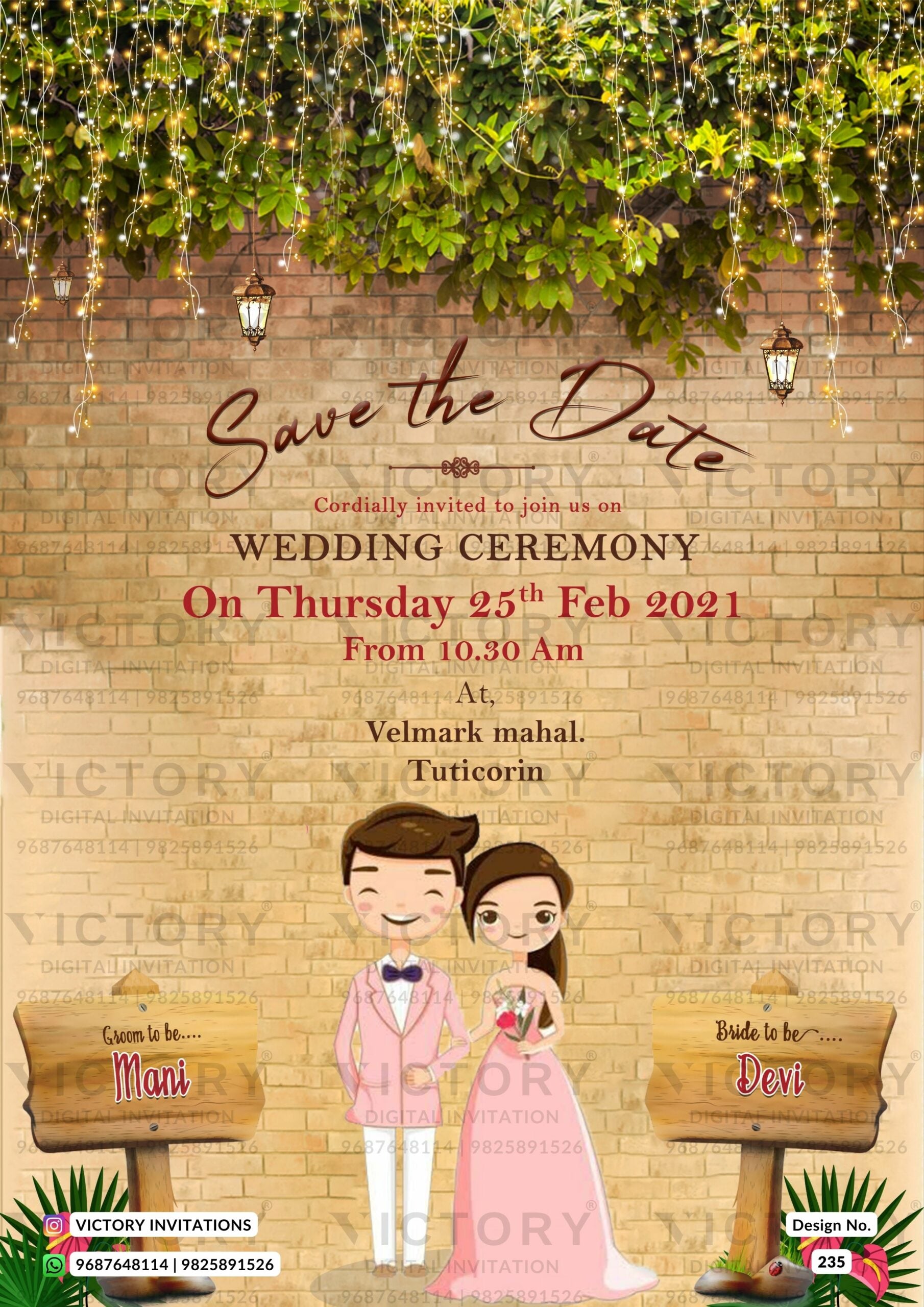 Save the Date card in english language with floral theme design 235