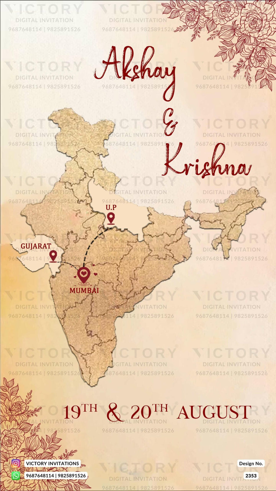 Wedding ceremony invitation card of hindu south indian kannada family in English language with two state theme design 2353