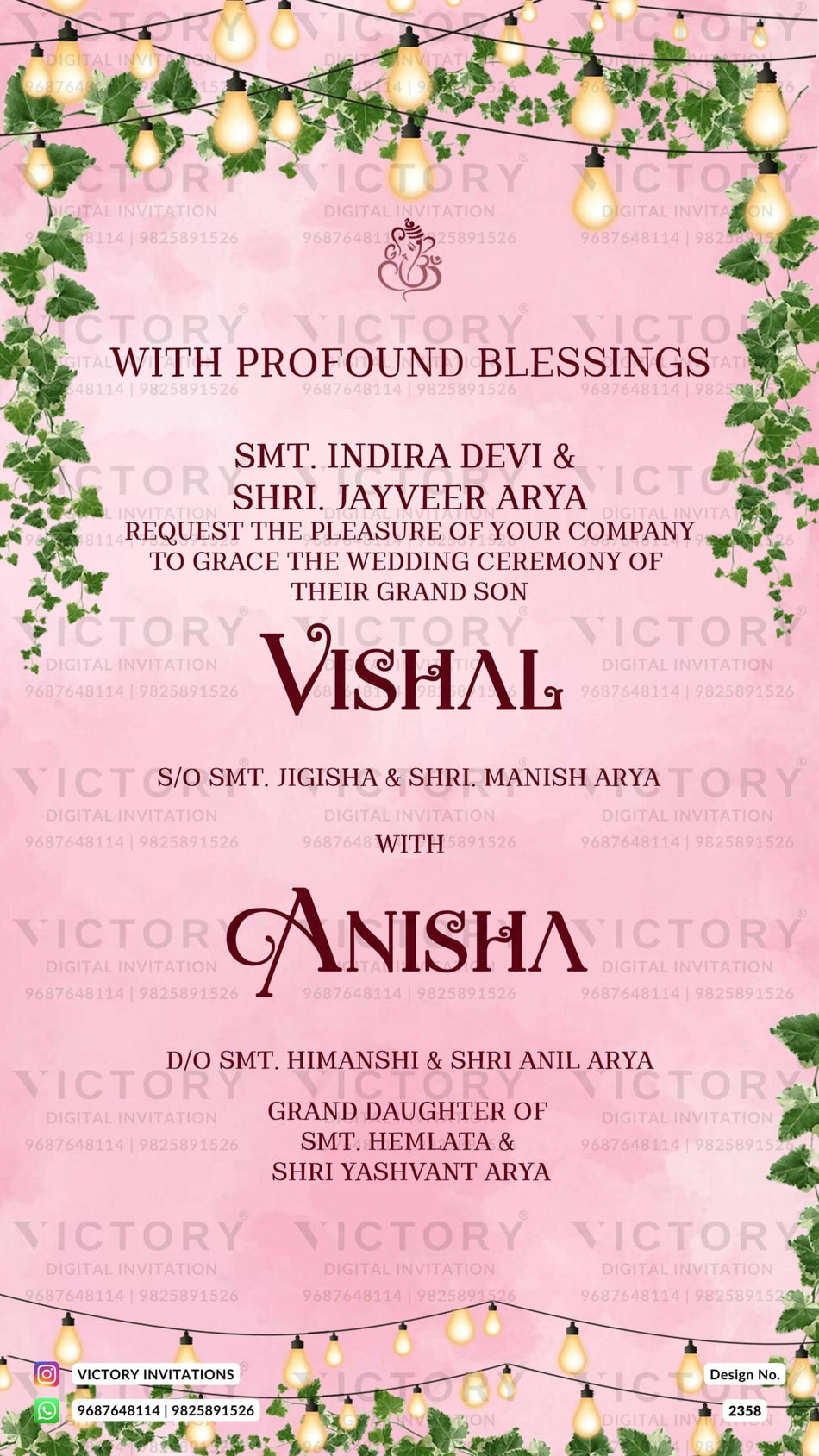 Wedding ceremony invitation card of hindu south indian telugu family in English language with love story theme design 2358